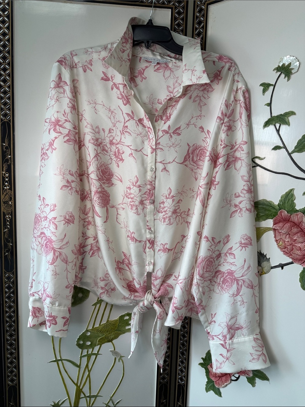 Preston & York White Button-Down Shirt with Pink Floral Print
